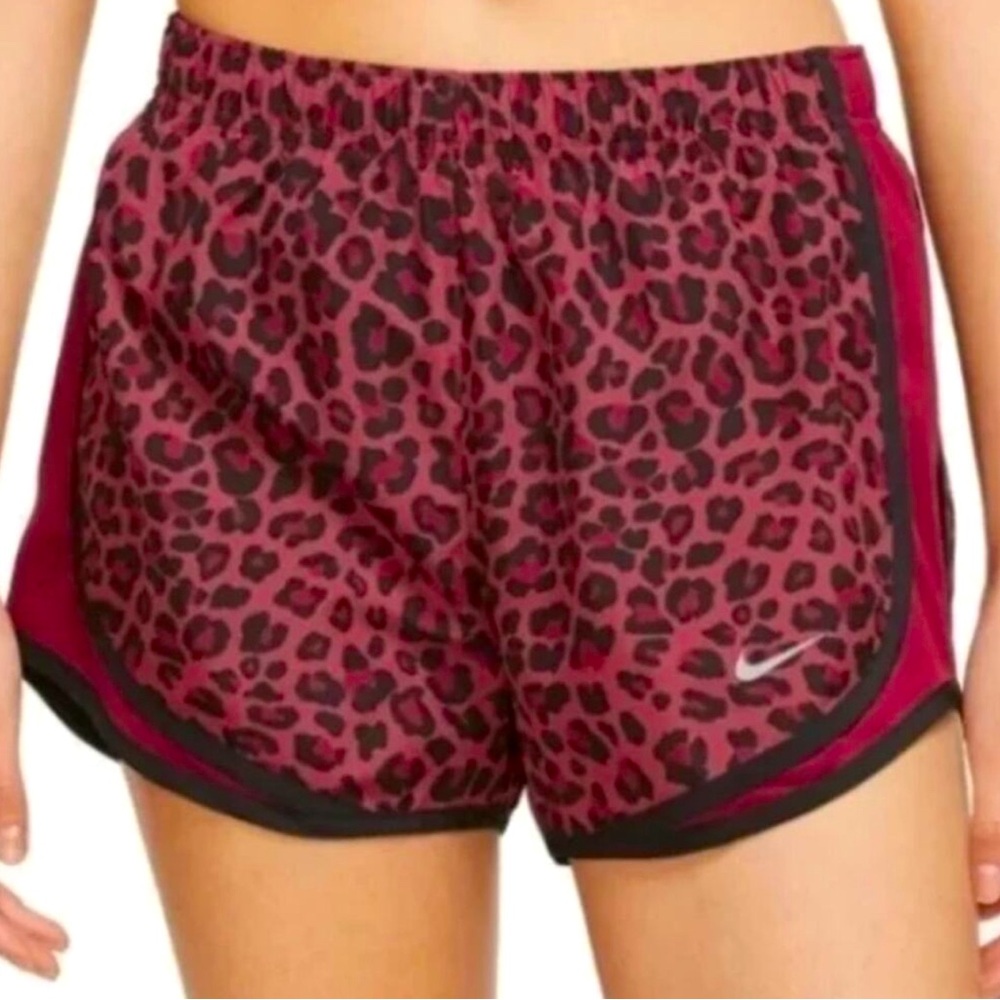 NWT Nike Dri-Fit Tempo Red Leopard Print Running Shorts Womens Size Medium